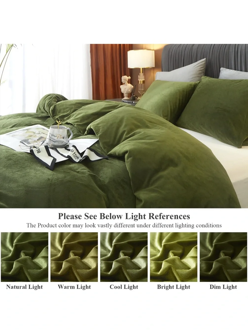 Plush Velvet Olive Green Velvet Duvet Cover Comforter Set - Luxury Home Bedding
